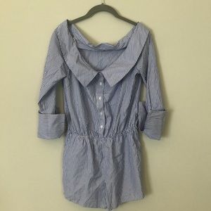 Off the shoulder blue striped romper